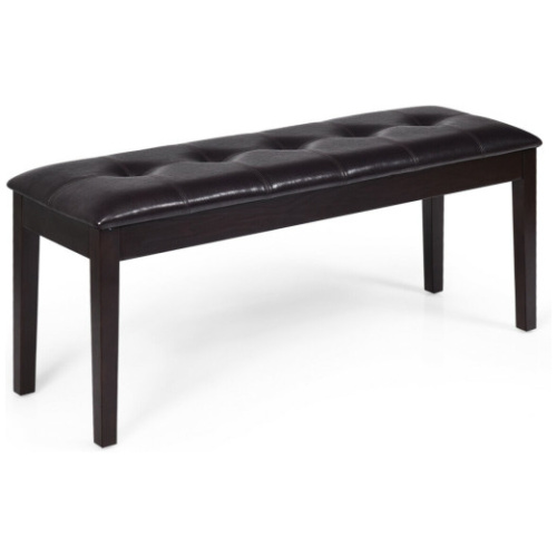 Upholstered Dining Room PU Bench Solid Wood Button Tufted-Brown