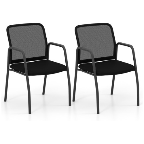 Waiting Room Chair Set of 2 Office Guest Chairs with Ergonomic Mesh Backrest-Black