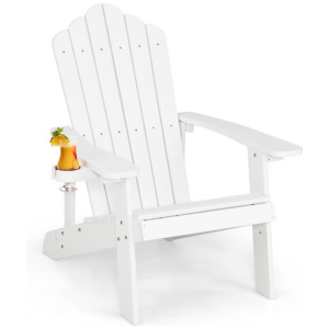 Weather Resistant HIPS Outdoor Adirondack Chair with Cup Holder-White