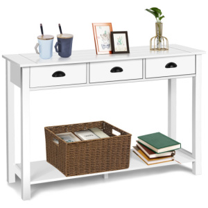 Wooden Console Table with 3 Drawers and 2-Tier Shelves