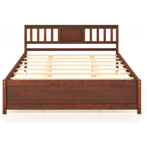 Wooden Platform Bed with Headboard and Slat Support-Queen Size