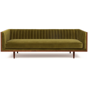 Woodrow Linea 87" Fabric Sofa, Walnut/Guac Velvet