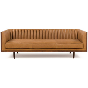 Woodrow Linea 87" Leather Sofa, Walnut/Milano Russet