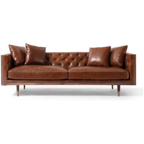 Woodrow Neo 87" Leather Sofa, Walnut/Saddle Brown