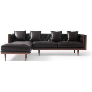 Woodrow Neo 99" Leather Sofa Sectional Left, Walnut/Saddle Black