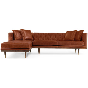 Woodrow Neo 99" Leather Sofa Sectional Left, Walnut/Saddle Brown