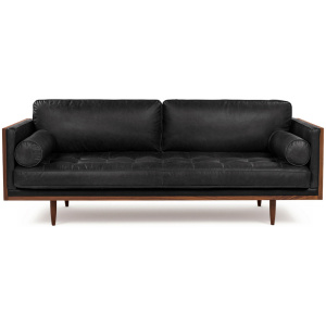 Woodrow Skandi 87" Leather Sofa, Walnut/Milano Black