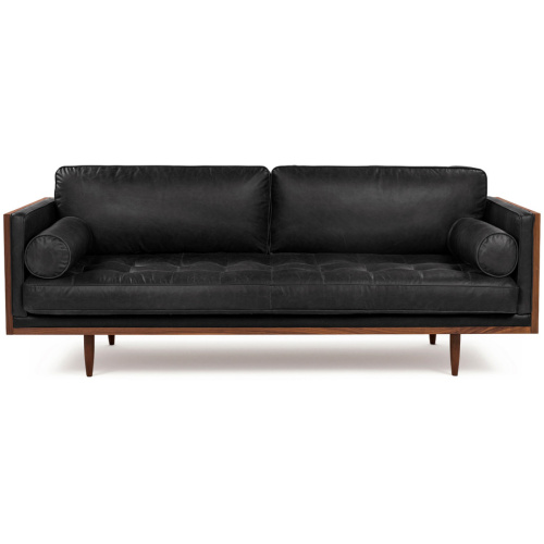 Woodrow Skandi 87" Leather Sofa, Walnut/Milano Black