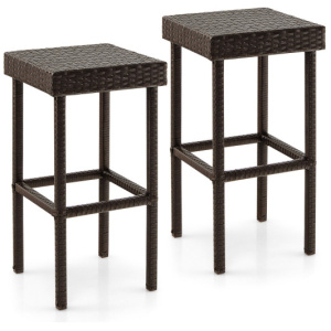 2 Pieces Patio Rattan Wicker Bar Stool Chairs-Brown