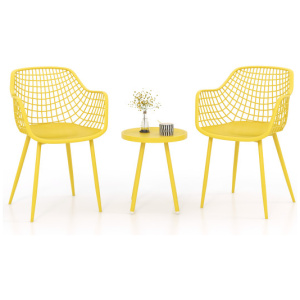 3 Piece Patio Chair Set with PP Seat and Tabletop for Porch-Yellow