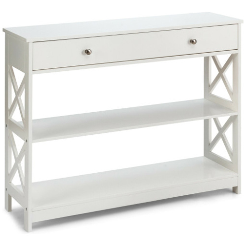 3-Tier Console Table with Drawers for Living Room Entryway-White