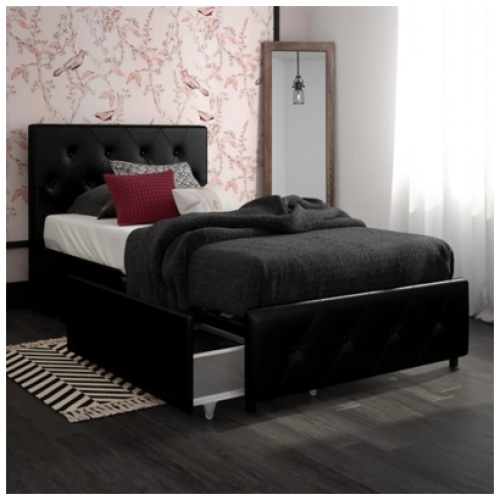 Atwater Living Dana Twin Upholstered Storage Bed, Black