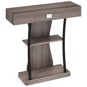 Console Table with Drawer and 2-Tier Shelves for Entryway Living Room-Gray