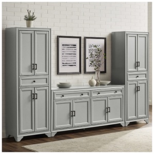 Crosley Furniture Tara Sideboard And Pantry Set, Distressed Gray