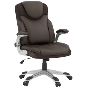 Ergonomic Office PU Leather Executive Chair with Flip-up Armrests and Rocking Function-Brown