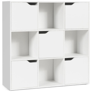 Free Standing 9 Cube Storage Wood Divider Bookcase for Home and Office-White