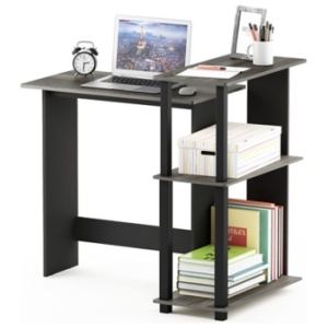 Furinno Abbott Corner Computer Desk with Bookshelf, French Oak Gray/Black