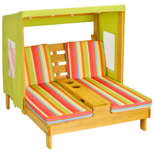 Kids Patio Lounge Chair with Cup Holders and Awning-Multicolor