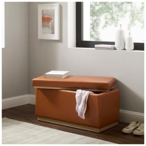 Linon Bridget Rectangle Ottoman, Caramel