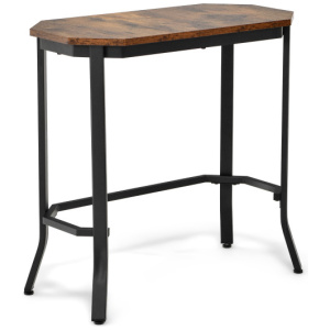 Narrow End Table with Rustic Wood Grain and Stable Steel Frame-Rustic Brown