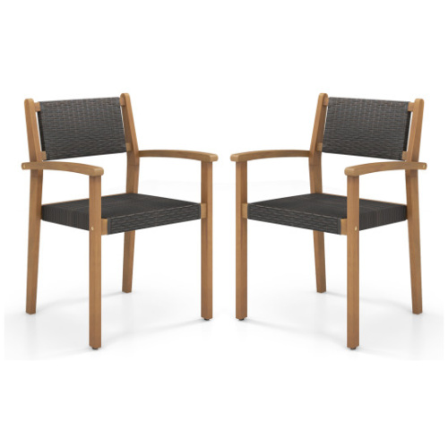 Set of 2 Stackable Outdoor Wicker Dining Chair