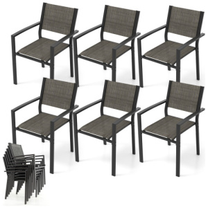 Set of 6 Stackable Patio Chair with Breathable Fabric Seat