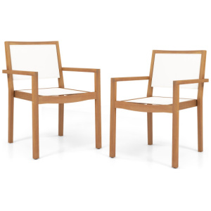 Stackable Outdoor Dining Chair Set of 2 with Acacia Wood Frame