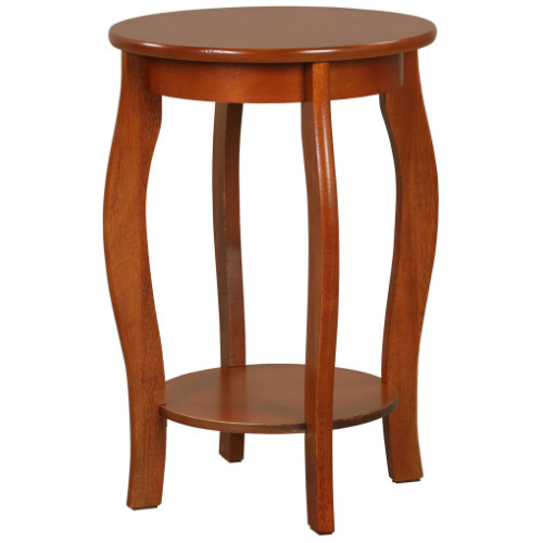 15 Inch 2-Tier Round End Table with Storage Shelf-Walnut