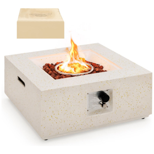 28 Inch 40000 BTU Square Propane Gas Fire Pit with PVC Cover-White