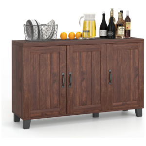 3-Door Buffet Sideboard with Adjustable Shelves and Anti-Tipping Kits-Brown