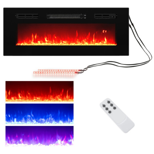 36 Inches Electric Fireplace Heater Recessed with LED Strip Lights and Remote Control