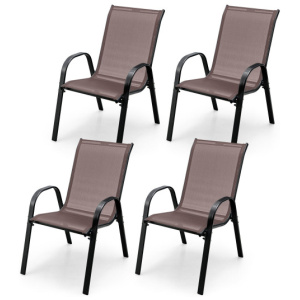 4 Pieces Stackable Patio Dining Chairs Set with Armrest-Brown