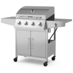 50000BTU 5-Burner Propane Gas Grill with Side Burner and 2 Prep Tables-Silver