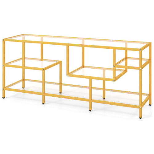 58 Inch TV Console Table with Tempered Glass Shelves for Living Room-Gold