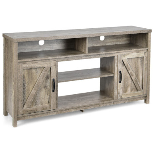 59 Inch TV Stand Media Center Console Cabinet with Barn Door for TV's 65 Inch-Natural