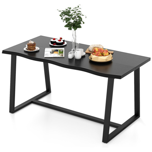 63" Large Dining Table with Wavy Edge and Heavy-duty Metal Frame-Black