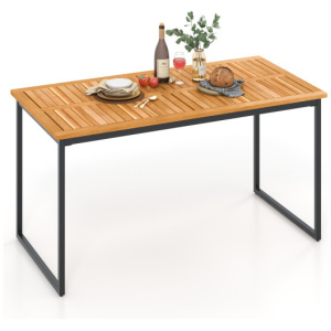 Acacia Wood Dining Table for 6 People with Slatted Tabletop and Umbrella Hole