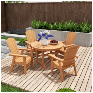 Altura Adirondack Outdoor Round Table and 4 Chairs, Teak