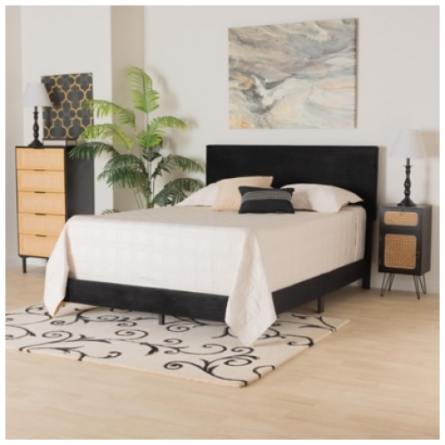 Baxton Studio Abberton Queen Panel Bed, Black/Gold