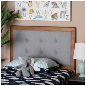 Baxton Studio Sarine Upholstered Twin Size Headboard, Light Gray/Walnut