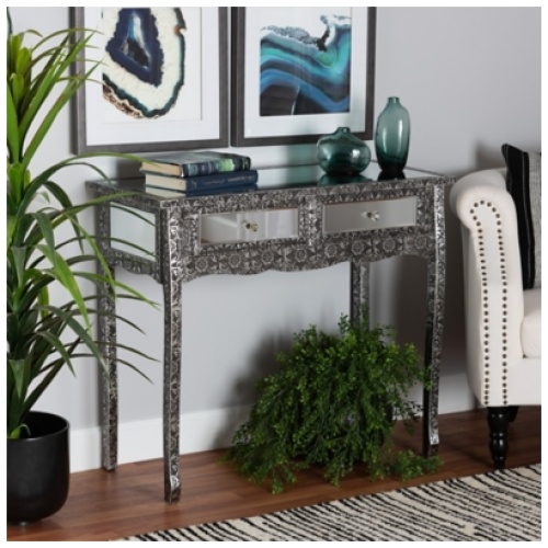 Baxton Studio Wycliff Console Table, Dark Gray/Silver