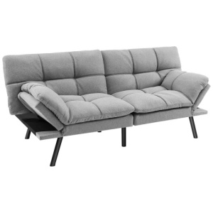 Convertible Memory Foam Futon Sofa Bed with Adjustable Armrest-Gray