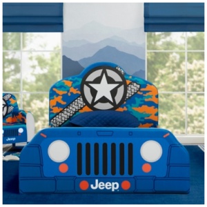 Delta Children Jeep Upholstered Twin Bed, Blue