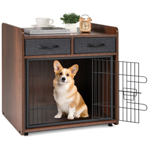 Dog Crate Furniture Indoor Dog Cage with 2 Fabric Drawers End Table