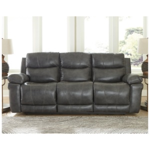 Edmar Dual Power Leather Reclining Sofa Leather, Charcoal