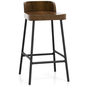 Industrial 24.5 Inches Bar Stool with Backrest and Saddle Seat-Rustic Brown