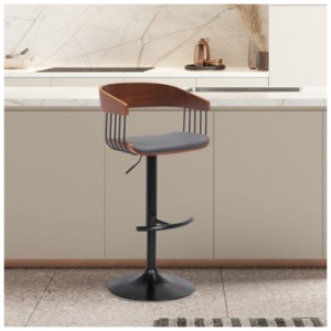 Larisa Adjustable Bar Stool, Gray/Walnut/Black