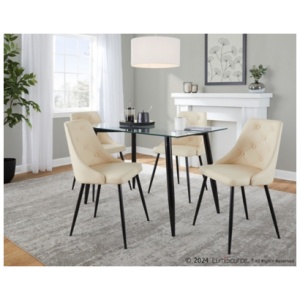 LumiSource Clara Giovani Dining Table and 4 Chairs, Cream