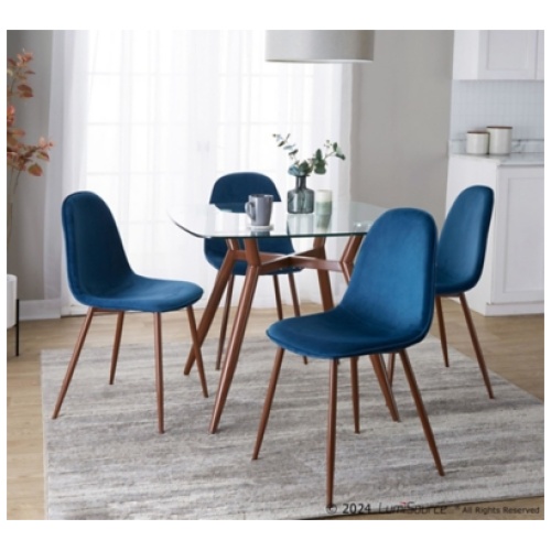 LumiSource Clara Pebble Square Dining Table and 4 Chairs, Blue