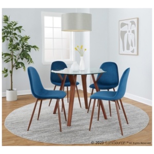 LumiSource Folia Pebble Round Dining Table and 4 Chairs, Royal Blue